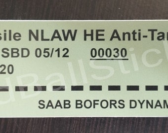 NLAW Anti-Tank Missile Part Number Sticker