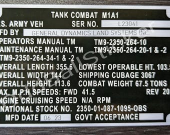 M1A1 Abrams Tank Part Number Sticker