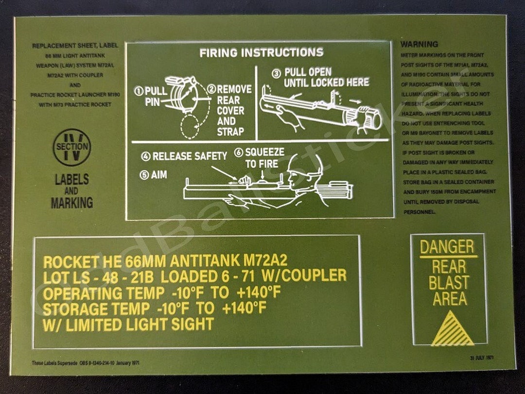 M72 LAW Three Sticker Sheet OD Green Etsy