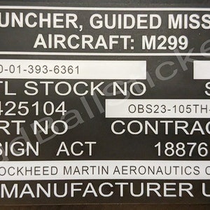M299 Guided Missile Launcher Part Number Sticker