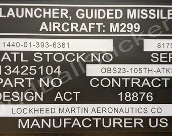 M299 Guided Missile Launcher Part Number Sticker