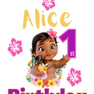 Moana Birthday Shirt, Moana Iron on, Moana PNG Personalized Birthday Shirt Canava Editable Design Digital File only