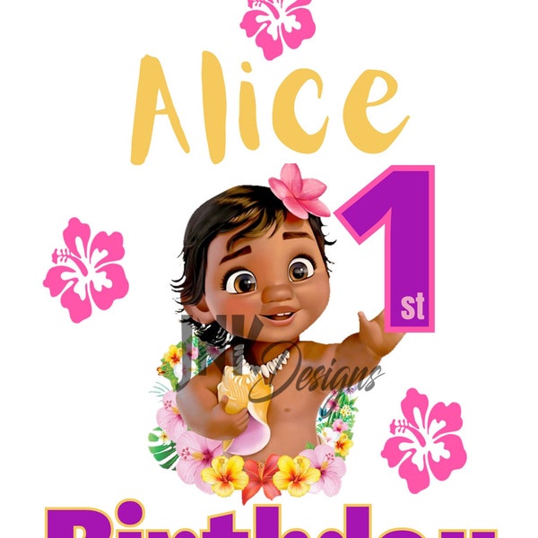 Moana Birthday Shirt, Moana Iron on, Moana PNG Personalized Birthday Shirt Canava Editable Design Digital File only