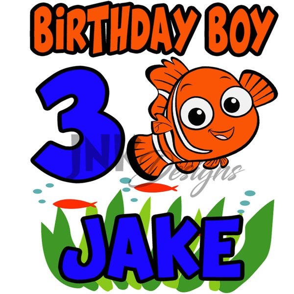 Finding Nemo Birthday, Nemo Birthday png PERSONALIZED name ANY age digital iron on transfer clip art DIY for Shirt