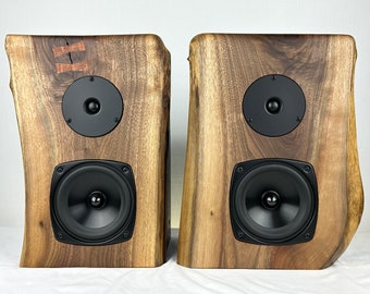 Live Edge Bookshelf Speaker Pair | Black Walnut & Coastal Blue Edition | Passive HiFi | Handmade | ManCave Decor