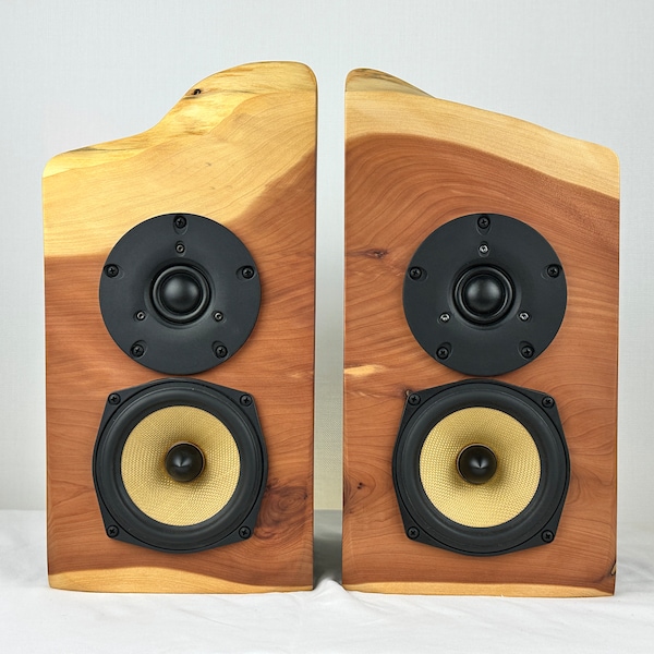 Live Edge Bookshelf Speaker Pair | Eastern Cedar & Black Satin Edition | Passive HiFi | Handmade | ManCave Decor