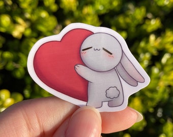 Heart Bunny Paper Sticker // Weatherproof & Glossy