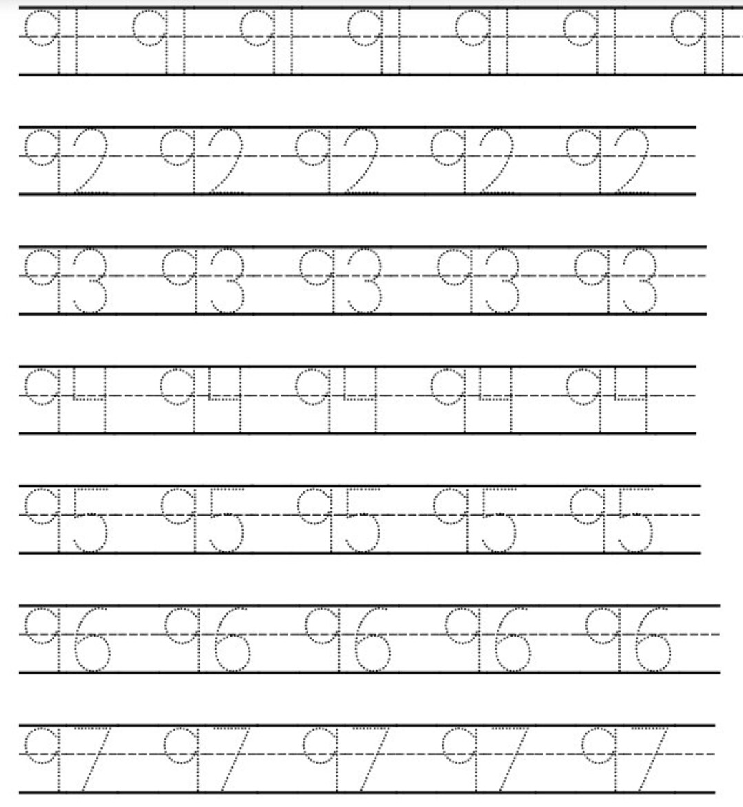 Numbers 91100 Traceable Worksheet Etsy