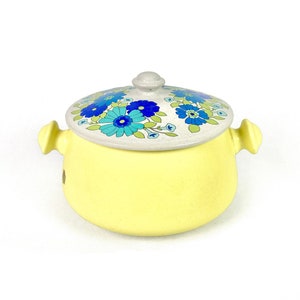 1960s Royal Sealy Japan Chartruese Blue Floral Ceramic Tureen Serving Pot