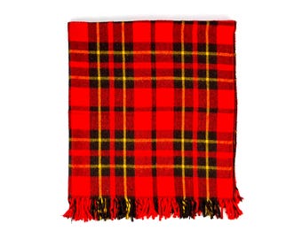 Vintage zwart rood geel acryl picknick plaid geruite plaid stadion plaid