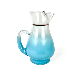 Pichet dépoli Blendo West Virginia Speciality Glass Co années 50, bleu poussiéreux, ombré
