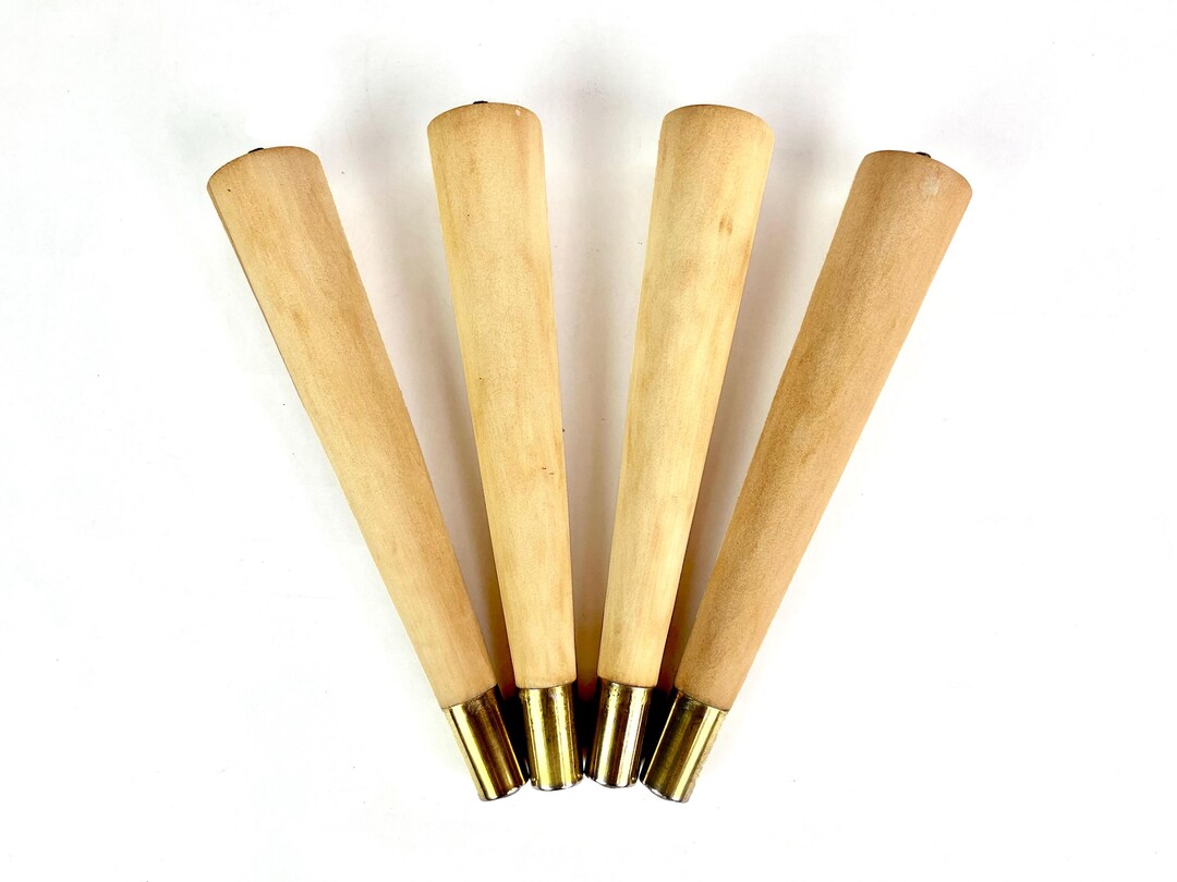 Britwood 4-Pack Tapered Furniture Cone Legs - 15cm Beech & Oak With Brass Overlay - For Sofa, Chair, Cabinet