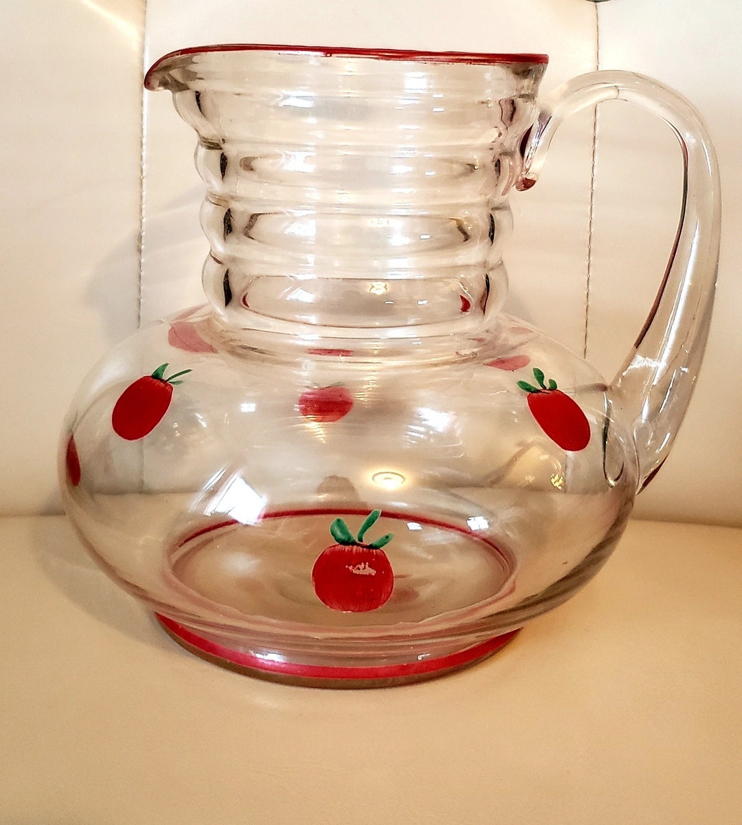 1950's Painted Apple Juice Glass Pitcher - Etsy