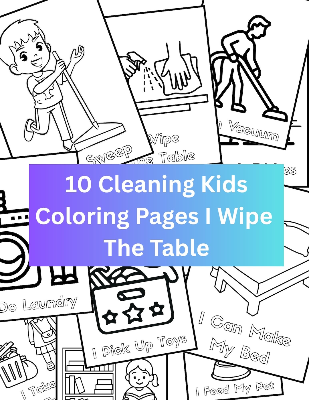 Kids Cleaning Coloring Pages Bundle | Toddler Cleaning Helper Printable ...