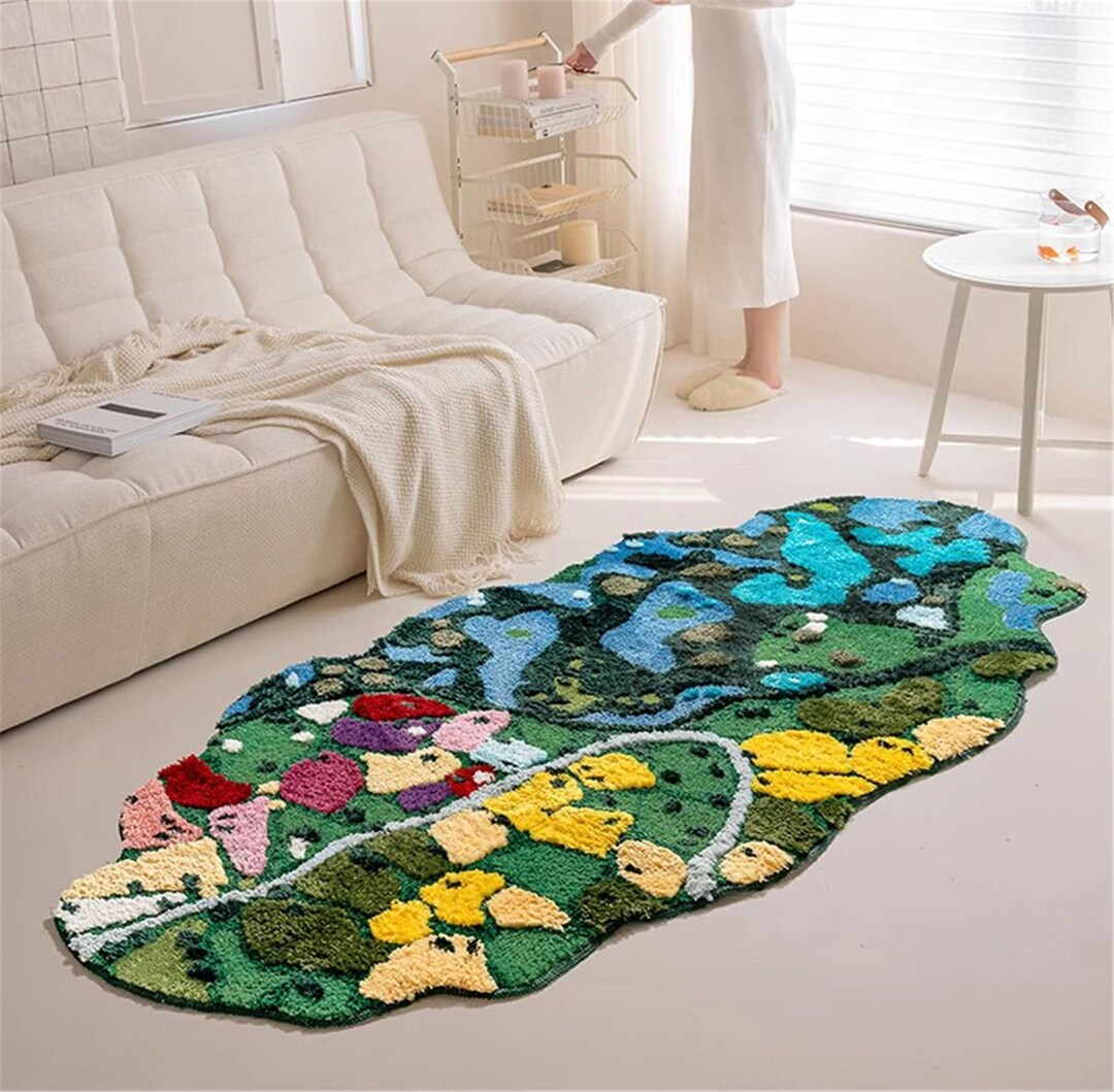 3D Moss & Lake Mat Modern Living Room Area Rug Large Green Etsy