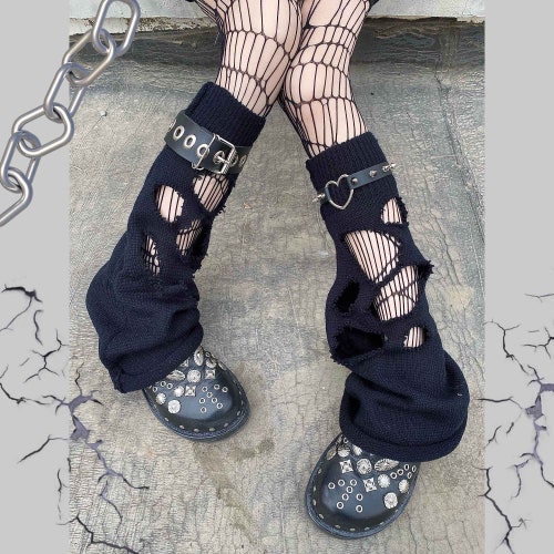 Y2K Hole Rivets Leg Warmers Gothic Leg Warmers Handmade Leg Etsy
