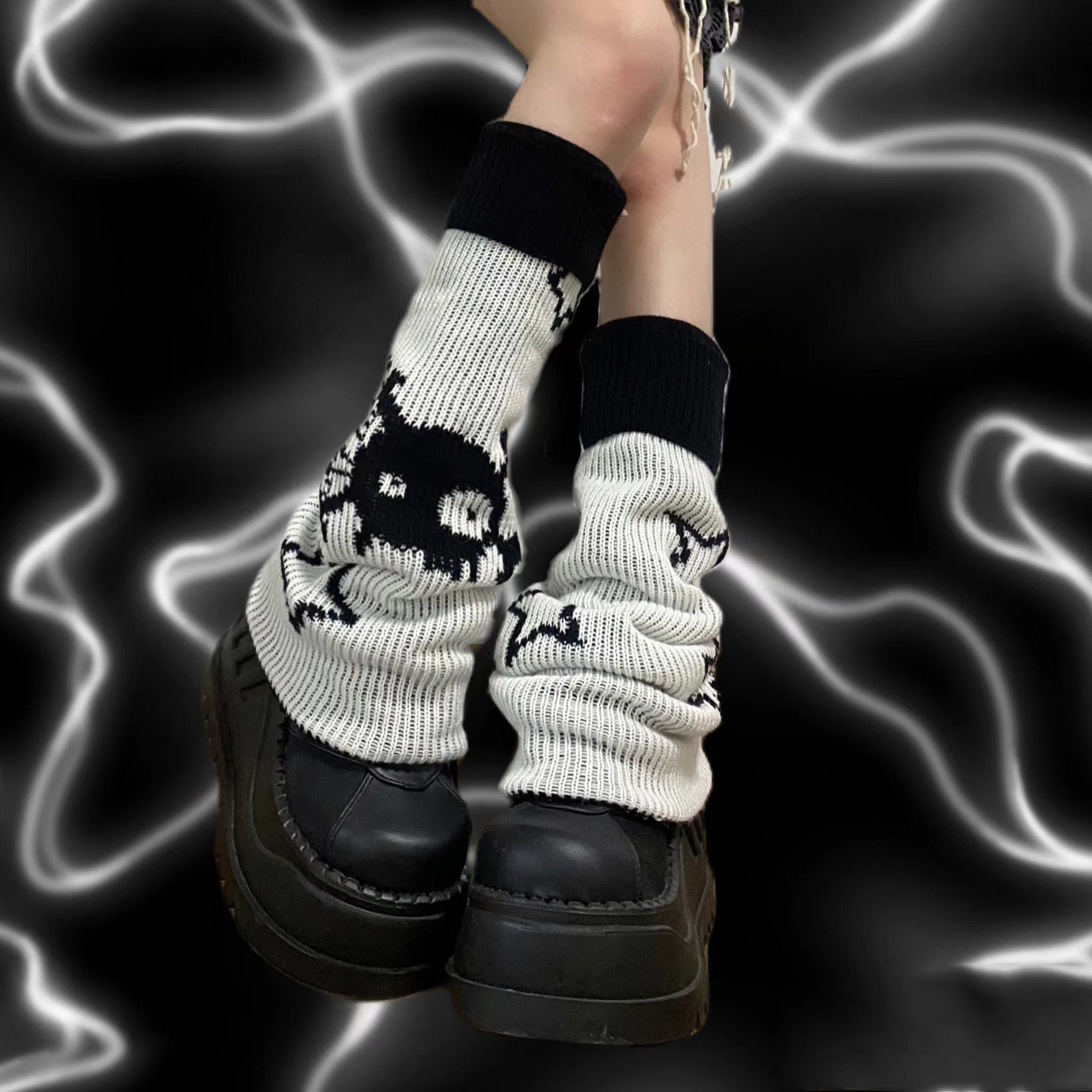 Y2k Gothic Skull Stars Reversible Leg Warmers Knitted Leg Etsy Australia