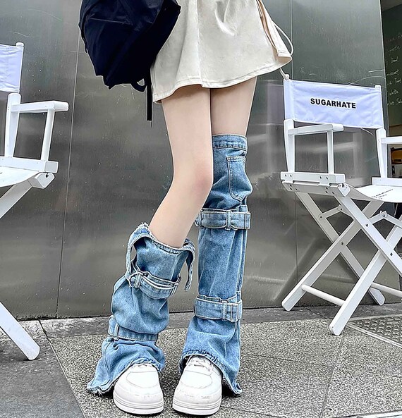 Y2K Sweet Cool Denim Strap Leg Warmers Vintage Harajuku Leg Etsy