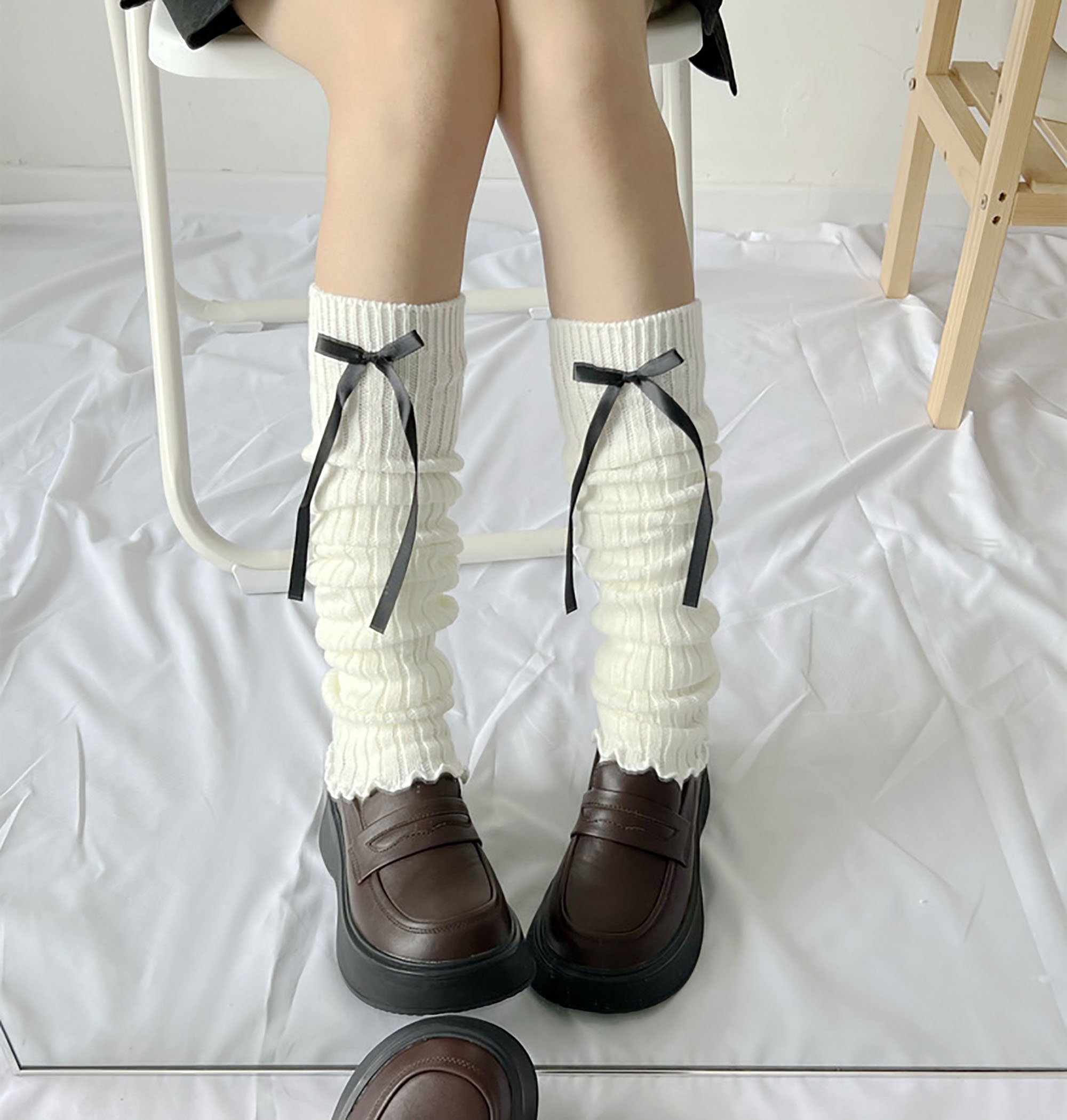 Y2K Bow Knitted White Black Leg Warmers Lolita JK Kawaii Etsy