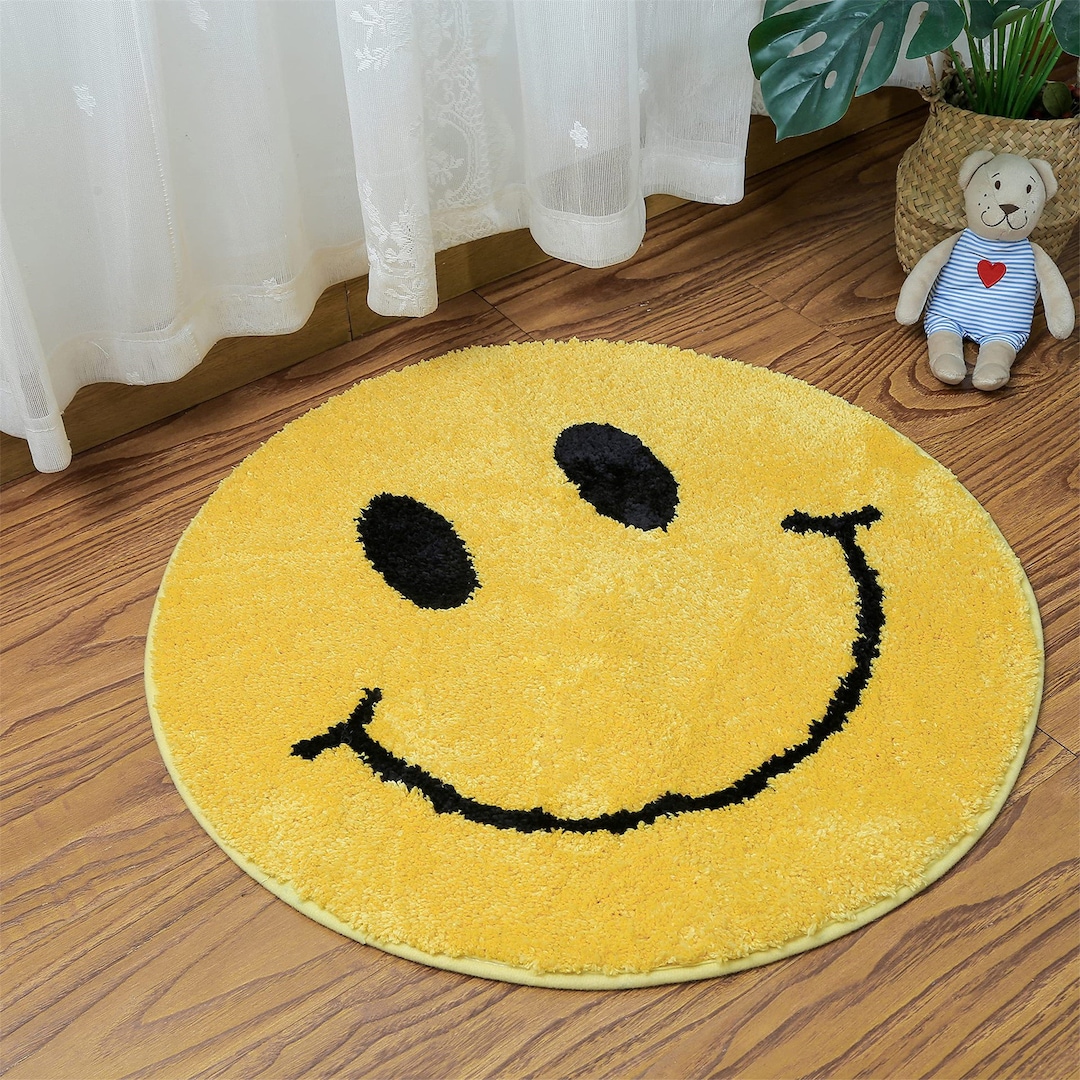 Smiley Face Rug Smiley Accent Mat Hand Tufted Yellow Rugs - Etsy