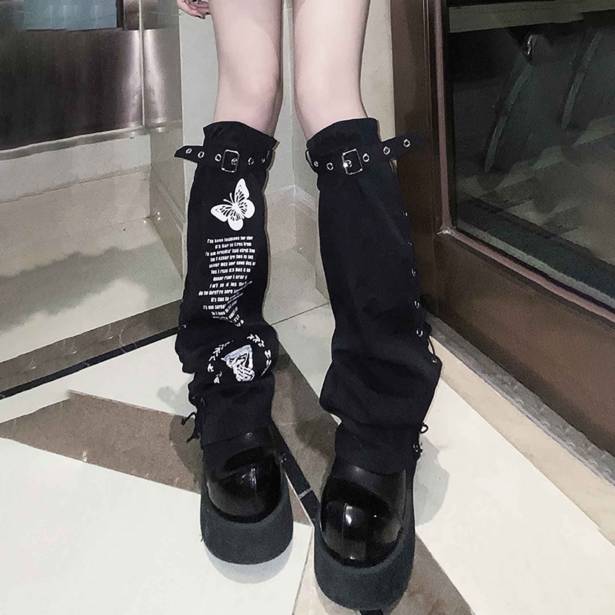 Dark Style Black Butterfly Metal Buckle Leg Warmers Harajuku - Etsy