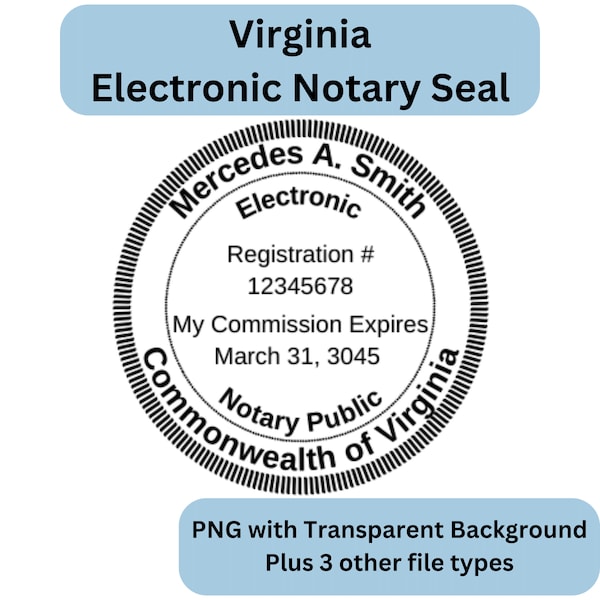 Virginia Electronic Notary Public Seal, Digital Notary Stamp, Round