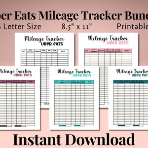 Uber Eats Mileage Tracker Bundle Printable, Log Book Planner Taxes, Gig Apps, Tracker Accessories, Delivery Driver