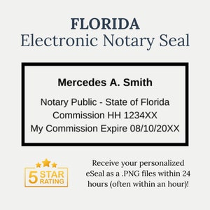 eSeal del notaio pubblico della Florida / timbro digitale rettangolare foderato per notarizzazione online - Consegna rapida in 2 ore