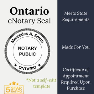 Ontario Electronic Notary Public Seal, Digital Notary Public Stamp, Round