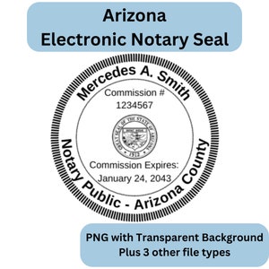 Arizona Electronic Notary Public Seal, Digital Notary Stamp, Round image 1