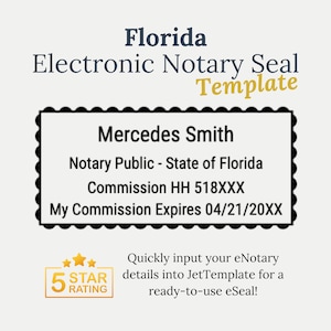 Modello di sigillo notarile Florida E, PNG notarile digitale, timbro notarile online, sigillo notarile modificabile