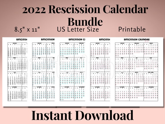 2022 Rescission Calendar Monthly Loan Signing Agents One Page | Etsy