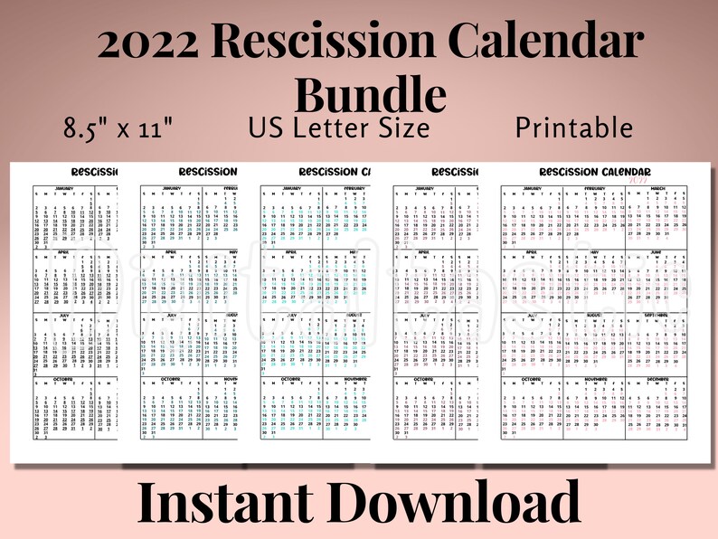2022 Rescission Calendar Monthly Loan Signing Agents One Page | Etsy