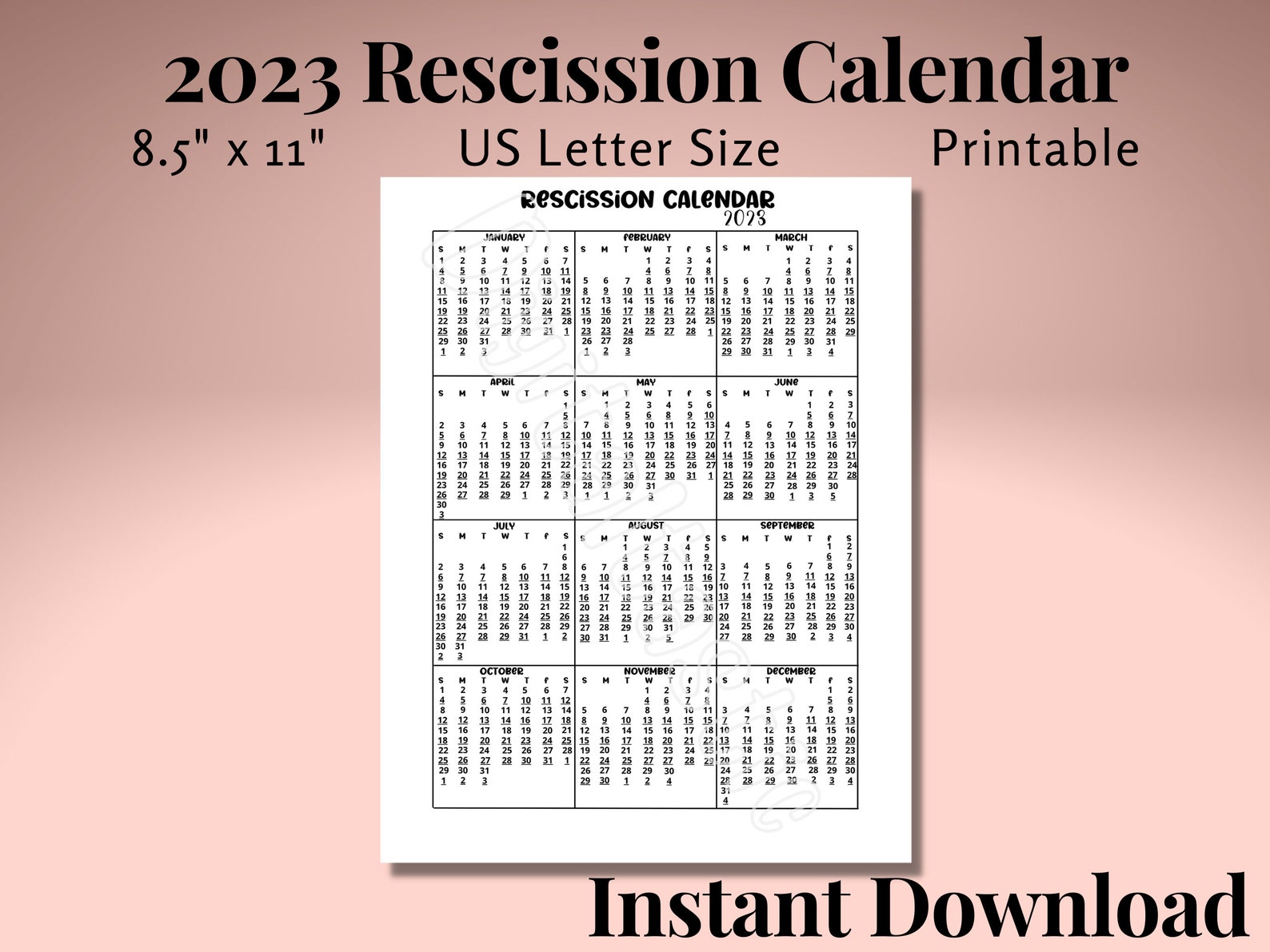 2023 Rescission Calendar Customize and Print