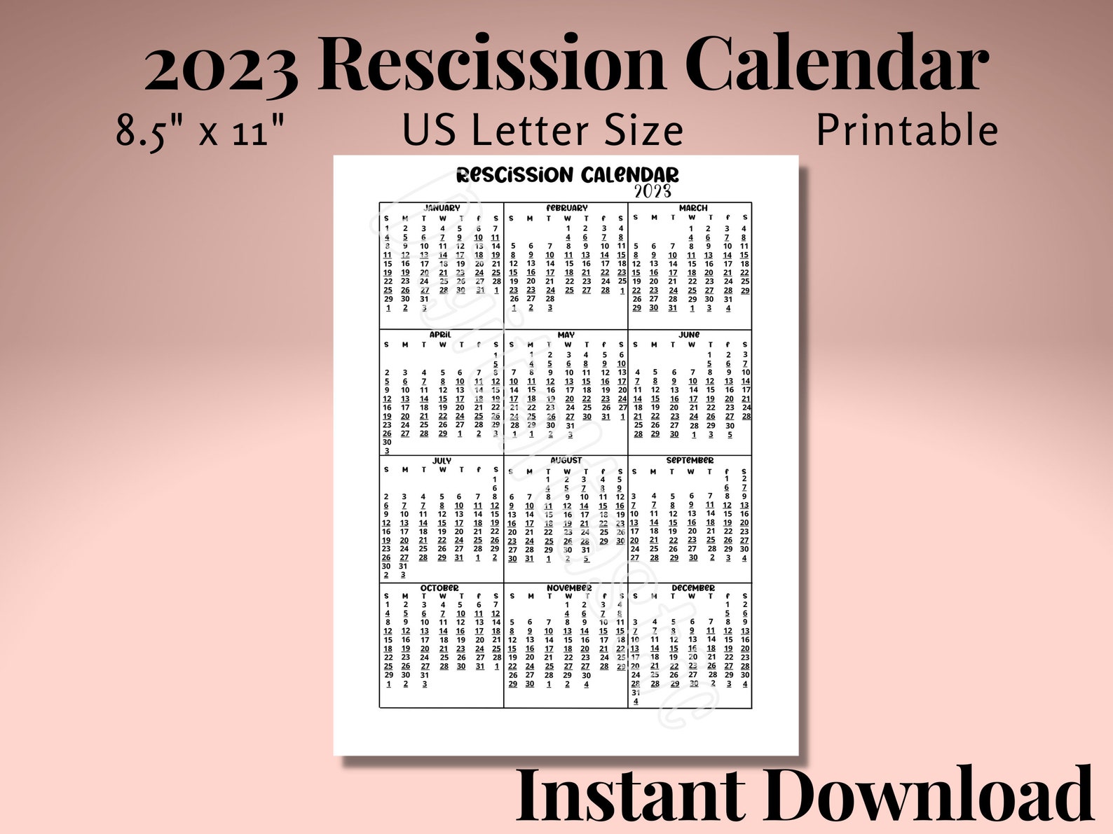 2023 Rescission Calendar Customize And Print