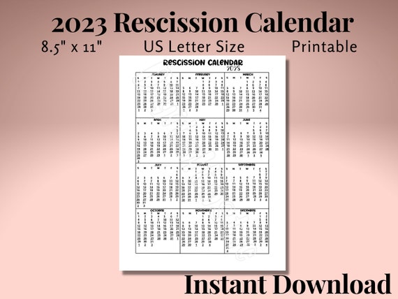 Rescission Calendar 2023 2023 Rescission Calendar Monthly Loan Signing Agents One Page | Etsy