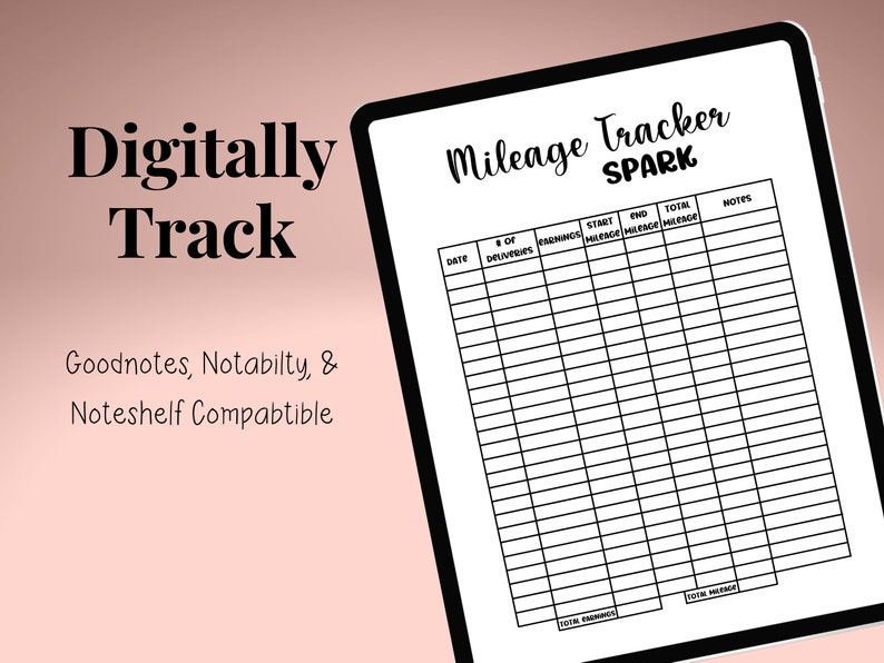 Spark Mileage Tracker Printable, Log Book Planner Taxes, Gig Apps