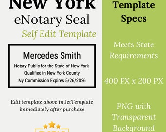 New York eNotary Seal Self-Editing Template - PNG with Transparent Background - Lined Rectangle