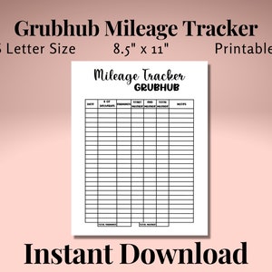 Grubhub Mileage Tracker Printable, Logbuch Planner Steuern, Gig Apps, Tracker Zubehör, Lieferung Fahrer