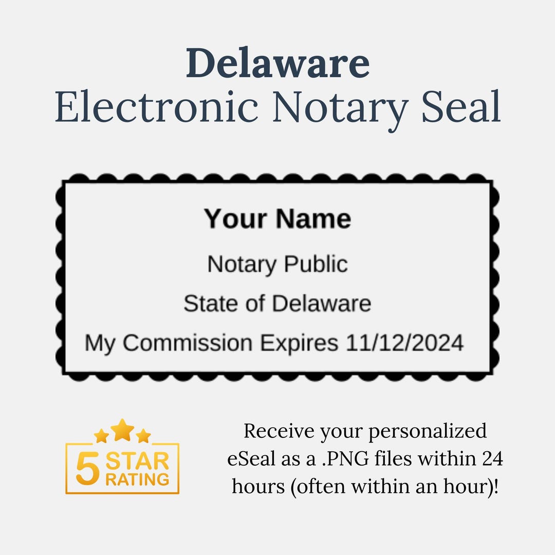 Delaware Digital Notary Eseal – Milled Rectangle | Compliant PNG Stamp ...