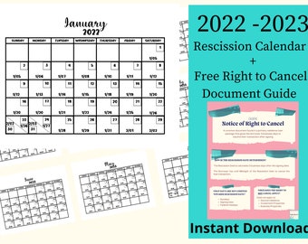 2023 Rescission Calendar Rescission Calendar For Notary Signing Agents Loan Signing | Etsy Australia