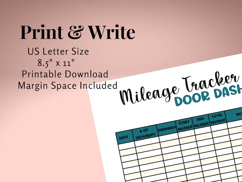 Door Dash Mileage Tracker Printable, Log Book Planner Taxes, Gig Apps ...
