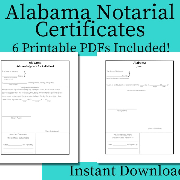 Alabama Notarial Certificates, Acknowledgment, Jurat Form, Loan Signing Agent Bundle