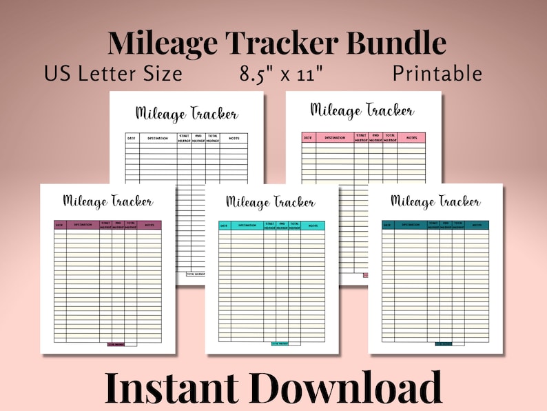 Mileage Tracker Printable Log Book Planner Insert Taxes Etsy