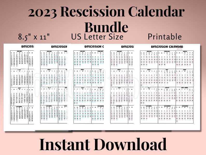 Rescission Calendar 2023 2023 Rescission Calendar Monthly Loan Signing Agents One Page | Etsy