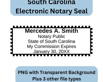 South Carolina Electronic Notary Public Seal, Digital Notary Stamp, Milled Rectangle
