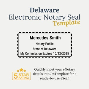Delaware E Notary Template, Notary Stamp PNG, Editable Online Notary Seal for RON