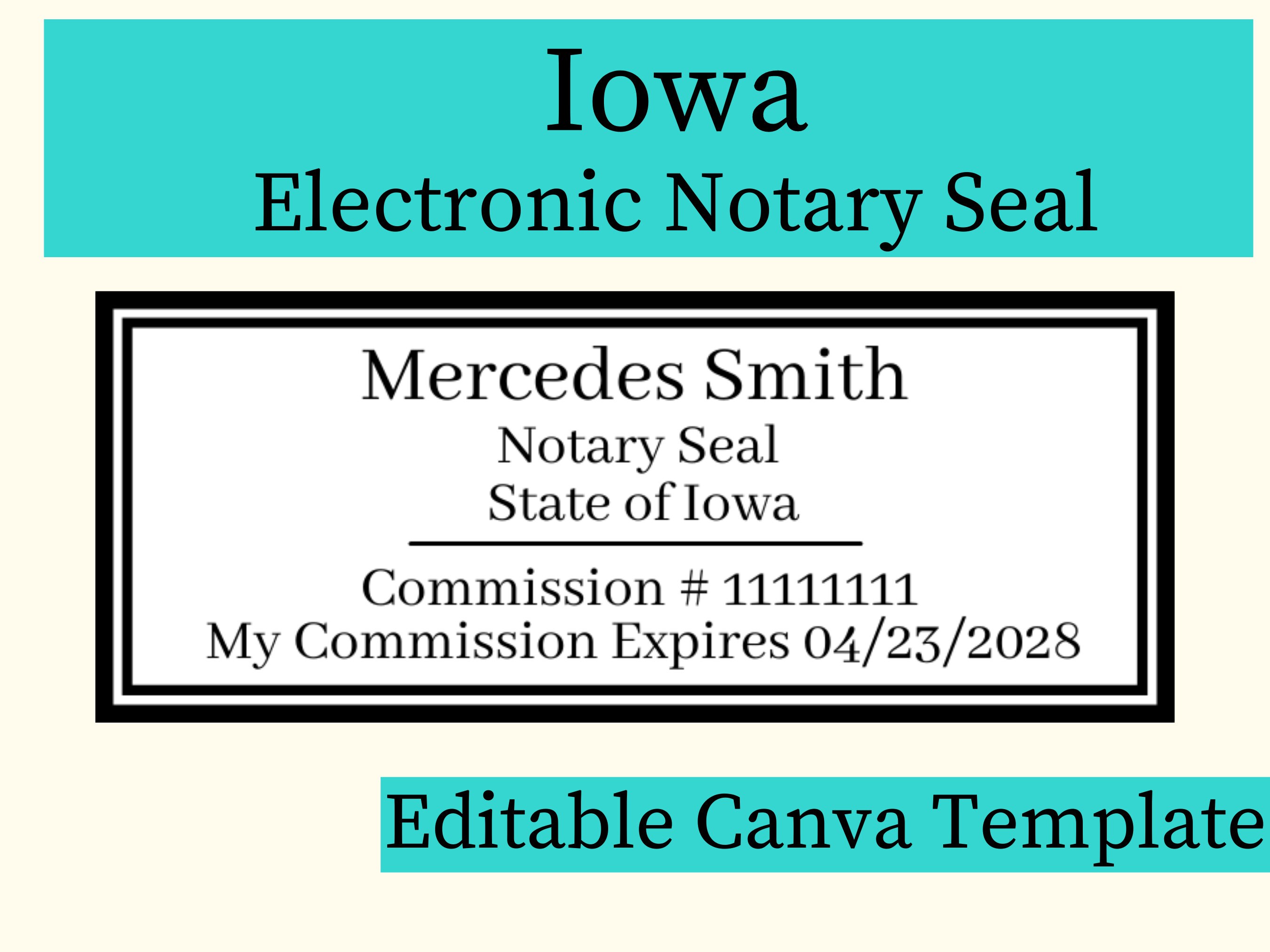 Iowa Electronic Notary Seal Canva Template for Remote Online Etsy Ireland