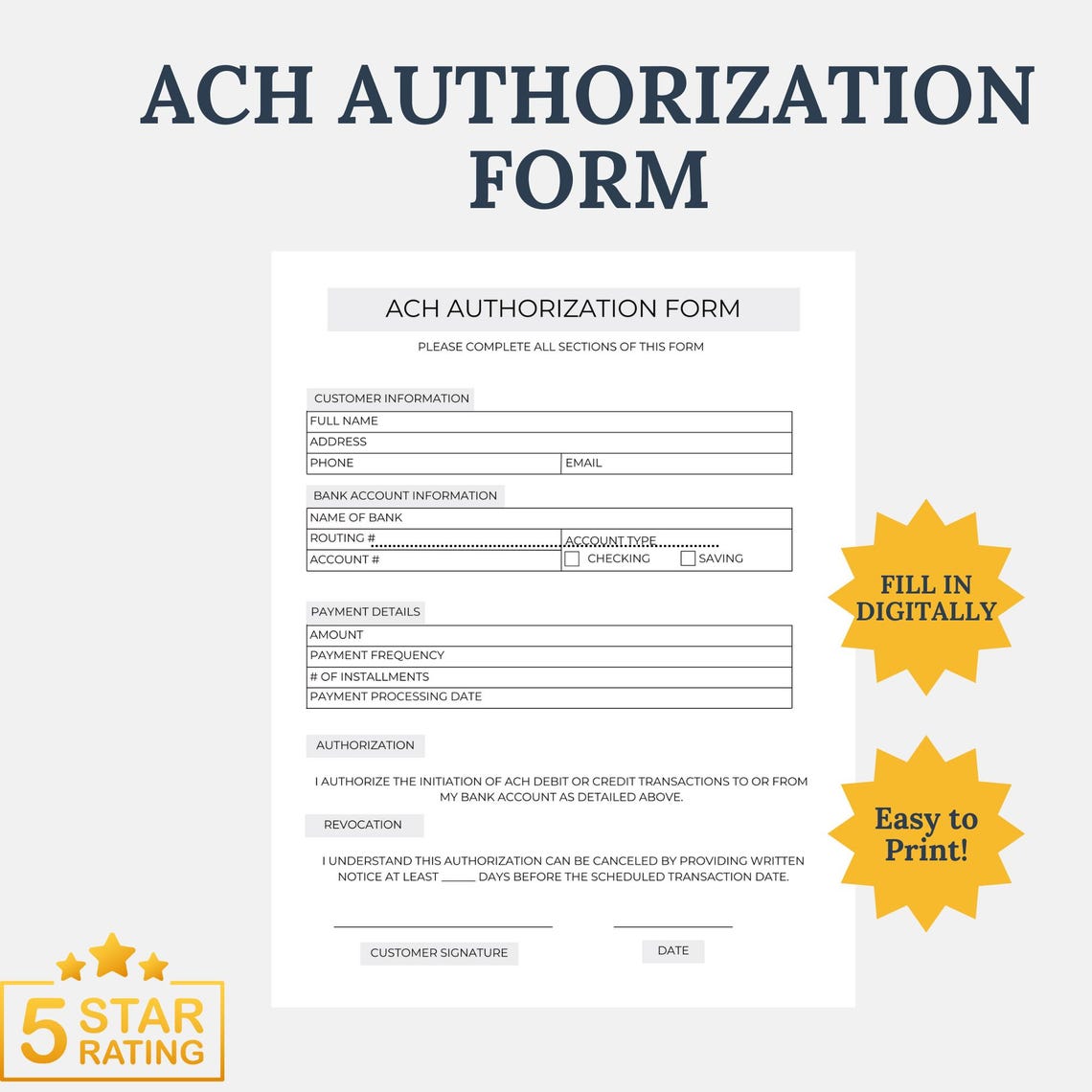 Ah Form.pdf ACH Authorization Form | Fillable PDF & Printable Template | Secure ...