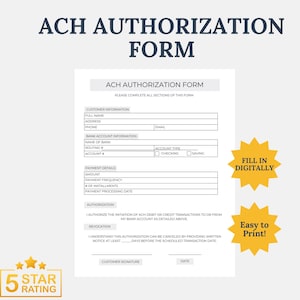 ACH Authorization Form | Fillable PDF & Printable Template | Secure ...